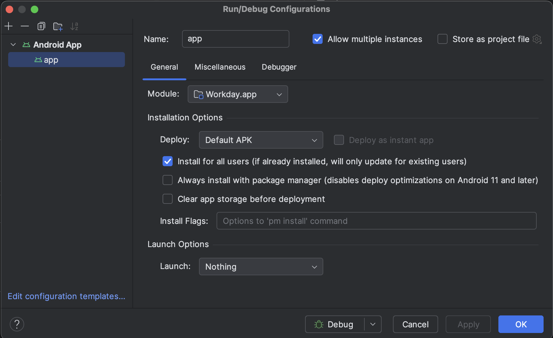 Install for all users in Android Studio